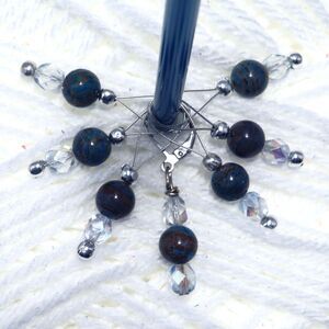 Handmade Stitch Markers w/ Blue Jasper and Crystal Beads for Knitting & Crochet